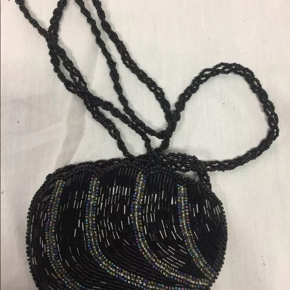 Beaded Change Purse Black W/ Beaded Shoulder Strap - Picture 2 of 3